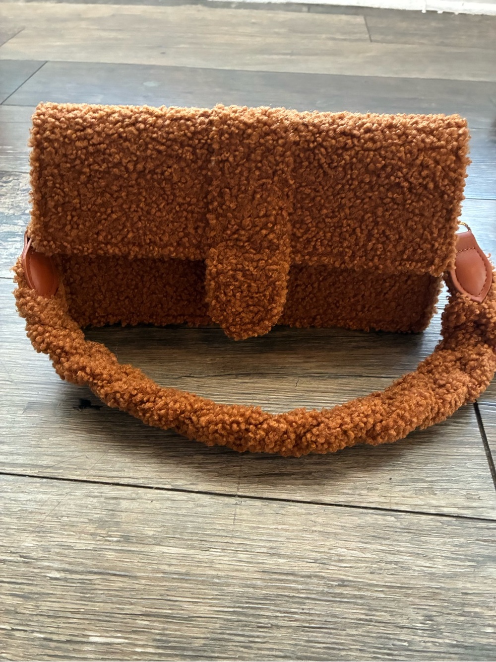 Teddy Sherpa Shoulder Bag in Rust